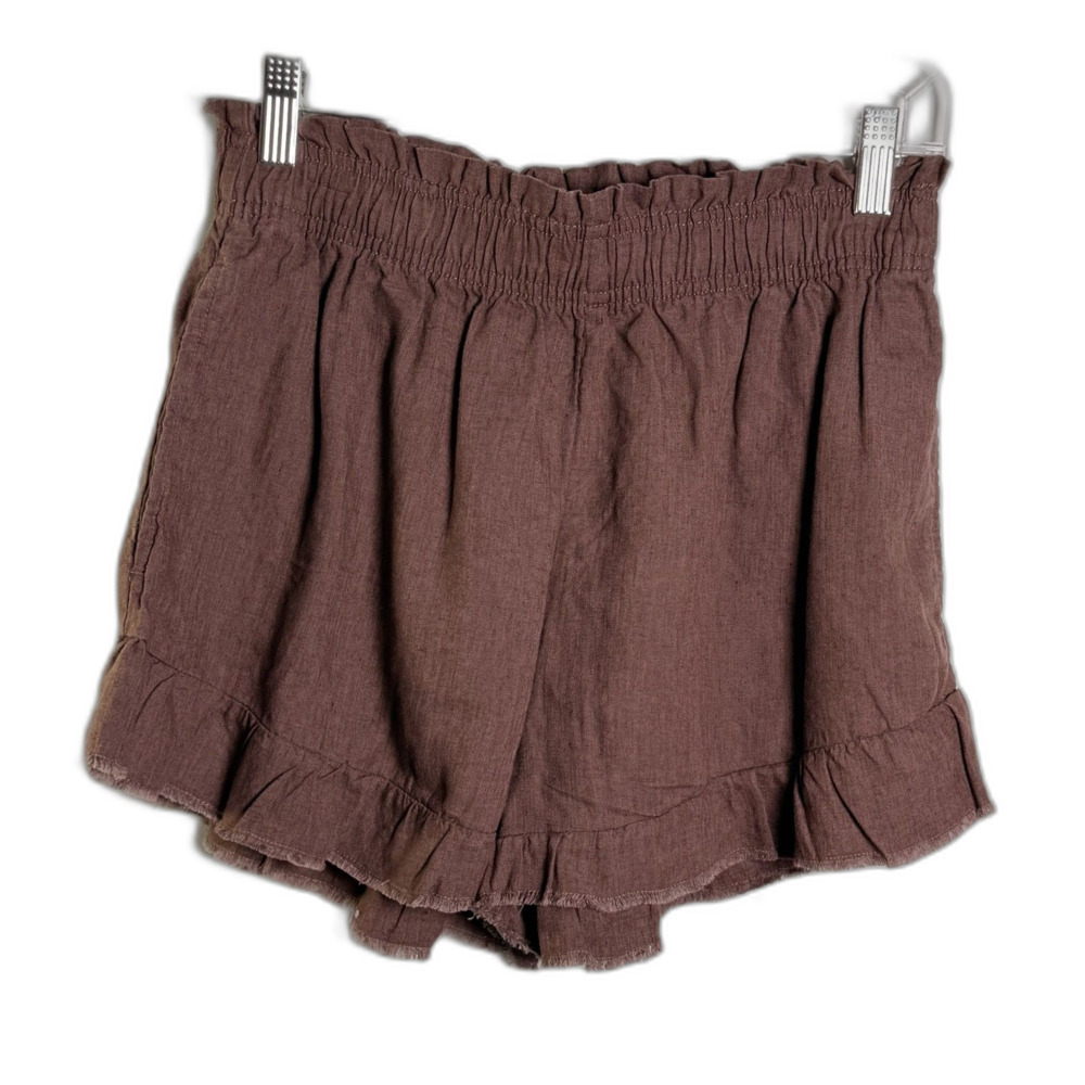 Aerie Linen Blend Shorts with Ruffle High Rise Brown Size S Cinch Waist New - Picture 1 of 5